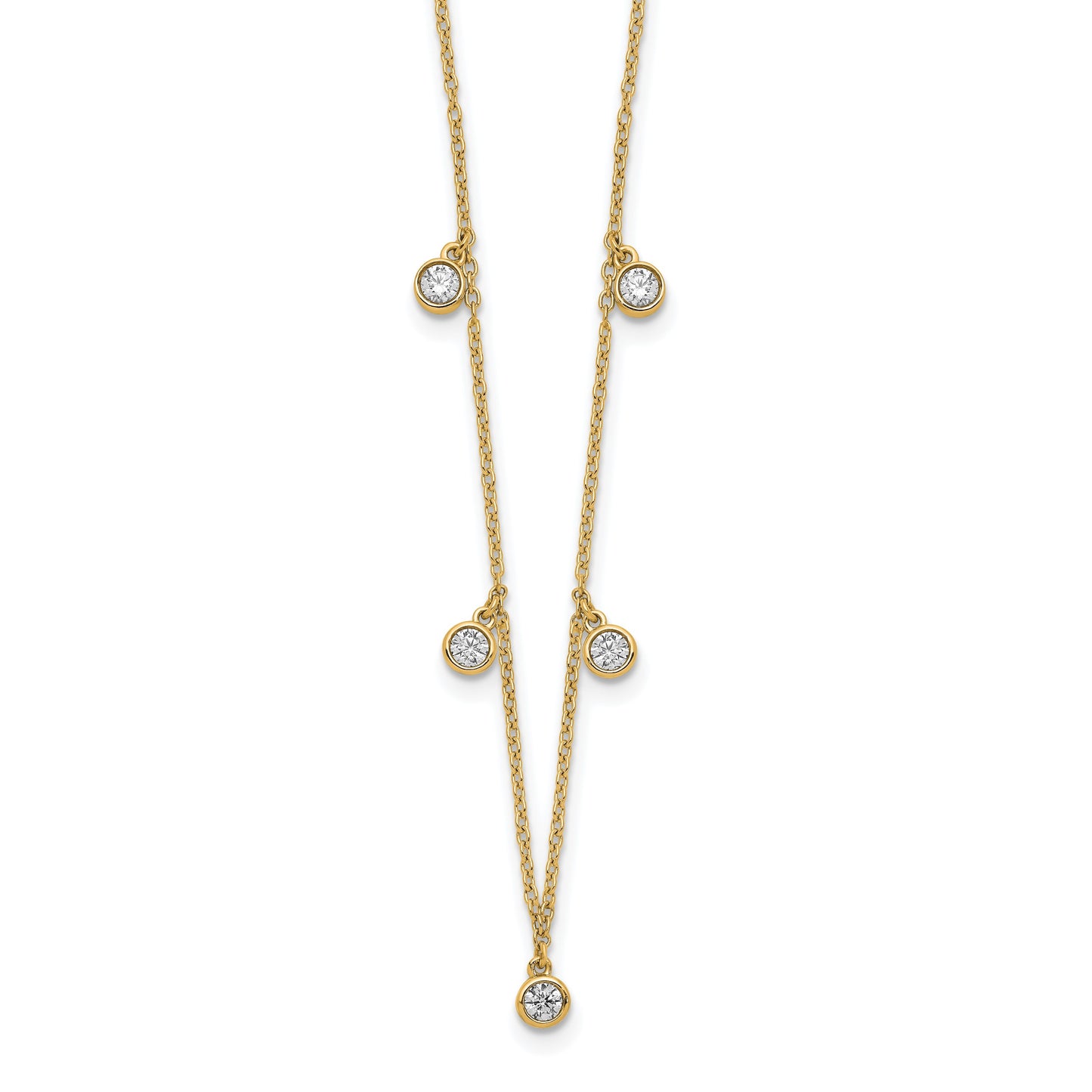 14k Polished 3/8 carat Diamond Bezel-set Dangles 5-station 18 inch Necklace