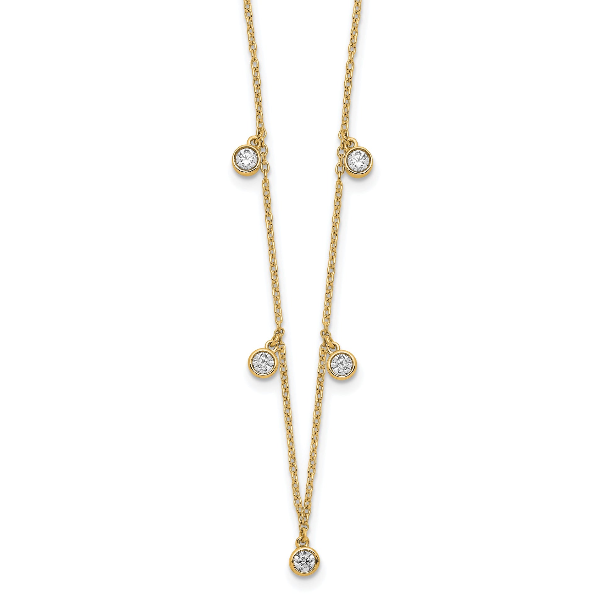 14k Polished 3/8 carat Diamond Bezel-set Dangles 5-station 18 inch Necklace