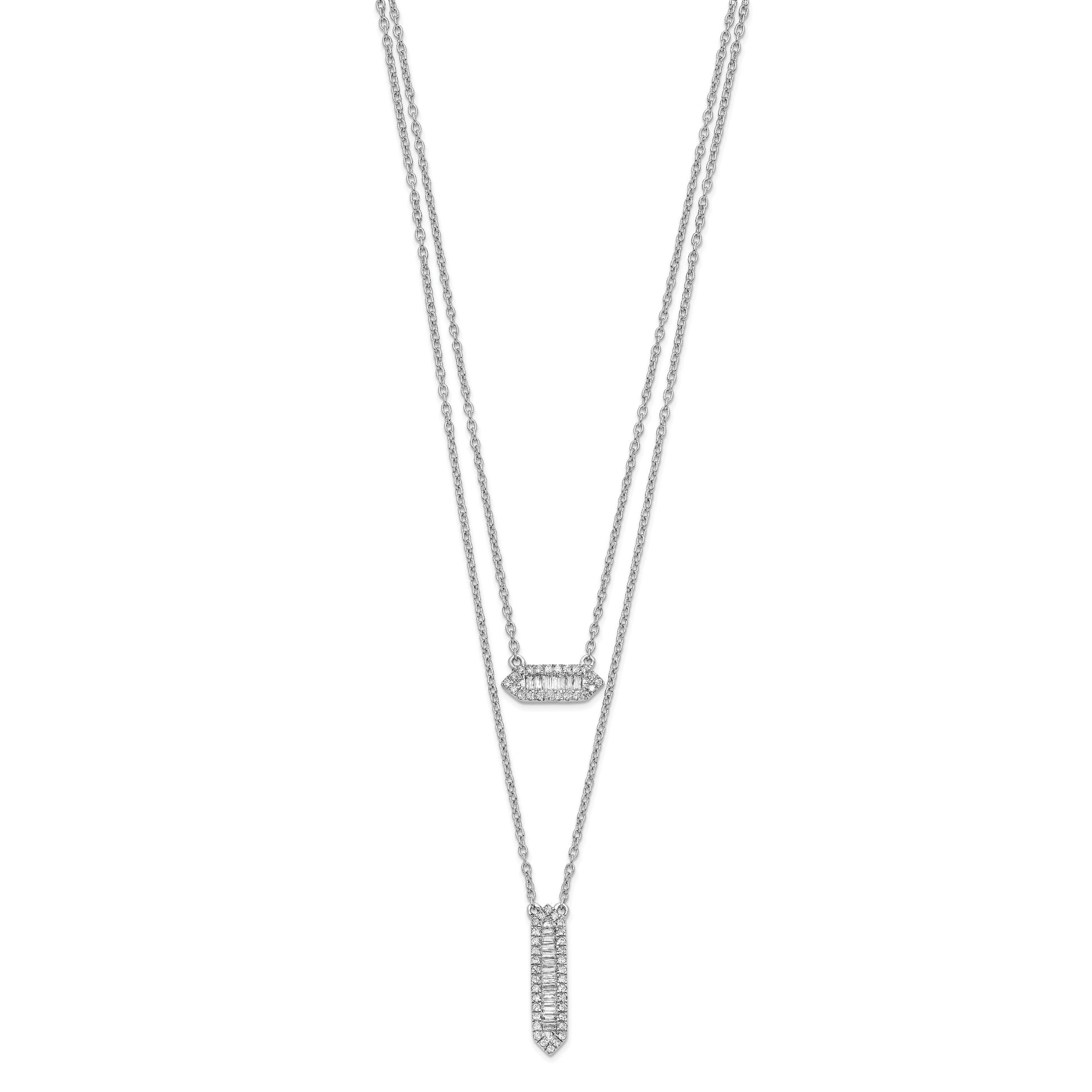 14k White Gold 3/8 carat Baguette Diamond Double Strand 18 inch Necklace