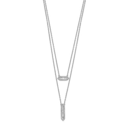14k White Gold 3/8 carat Baguette Diamond Double Strand 18 inch Necklace