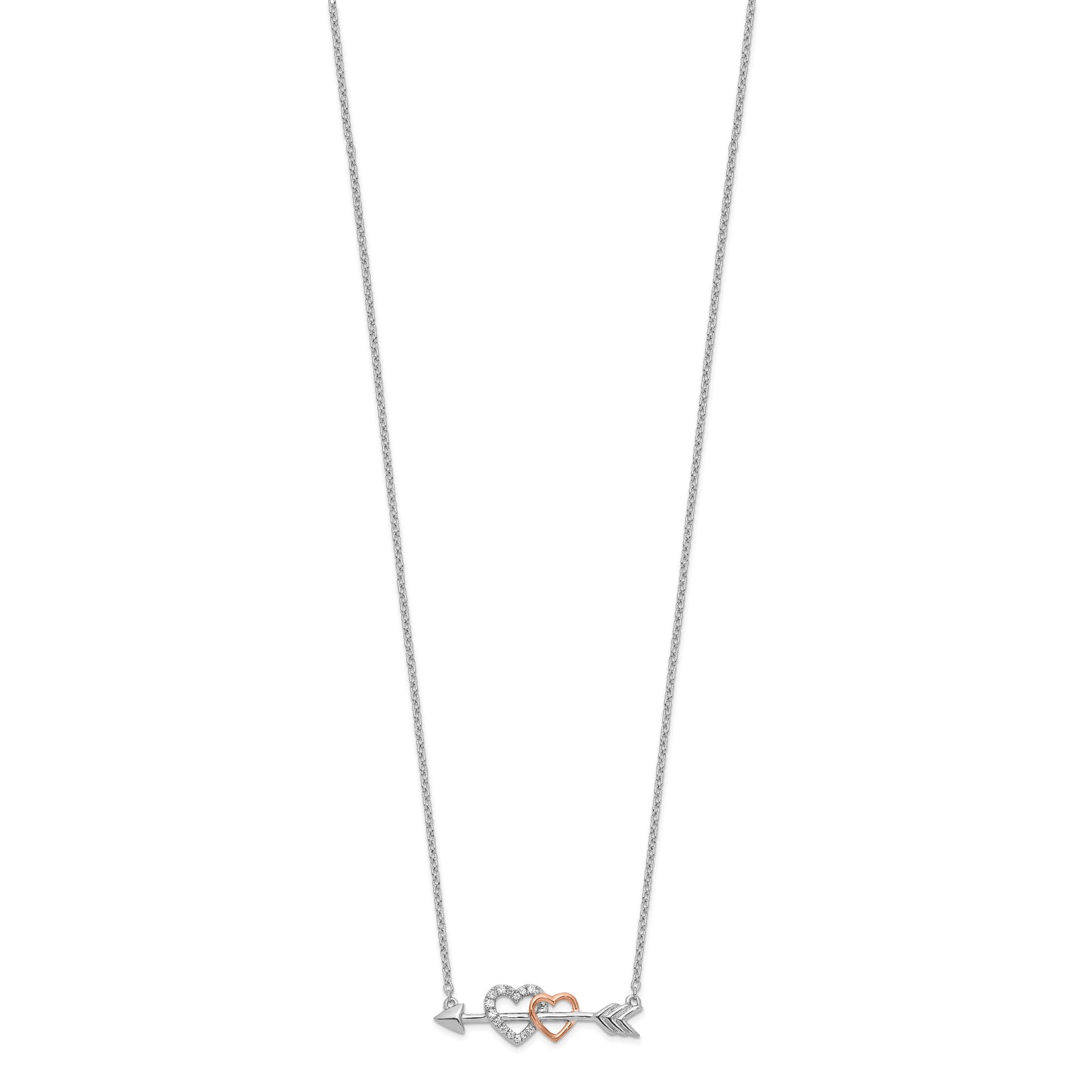 14k Two-tone 1/20 carat Diamond Hearts on Arrow 18 inch Necklace