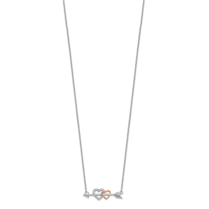 14k Two-tone 1/20 carat Diamond Hearts on Arrow 18 inch Necklace