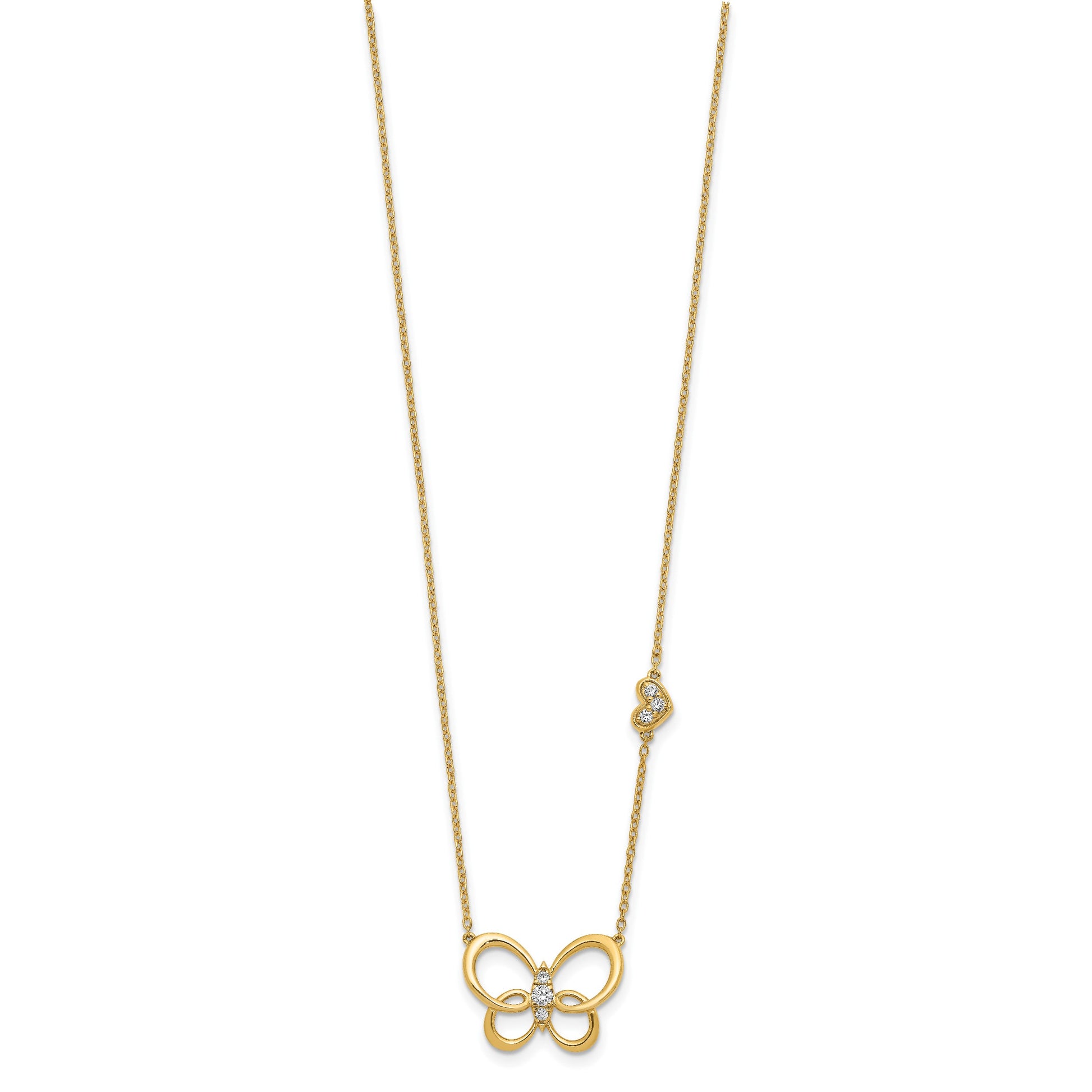 14k Polished 1/6 carat Diamond Butterfly 18 inch Necklace
