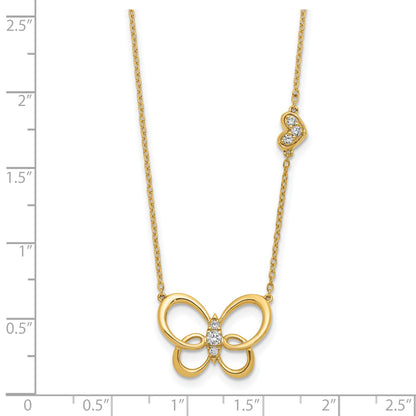 14k Polished 1/6 carat Diamond Butterfly 18 inch Necklace