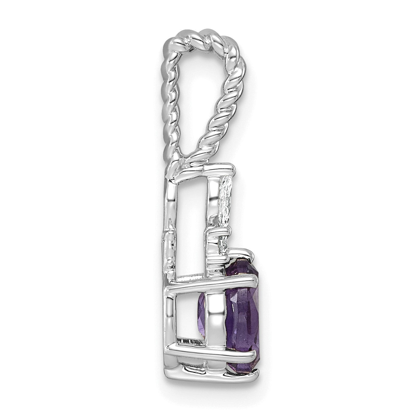 14K White Gold Diamond and 7x5 Oval February/Amethyst Twisted Chain Slide
