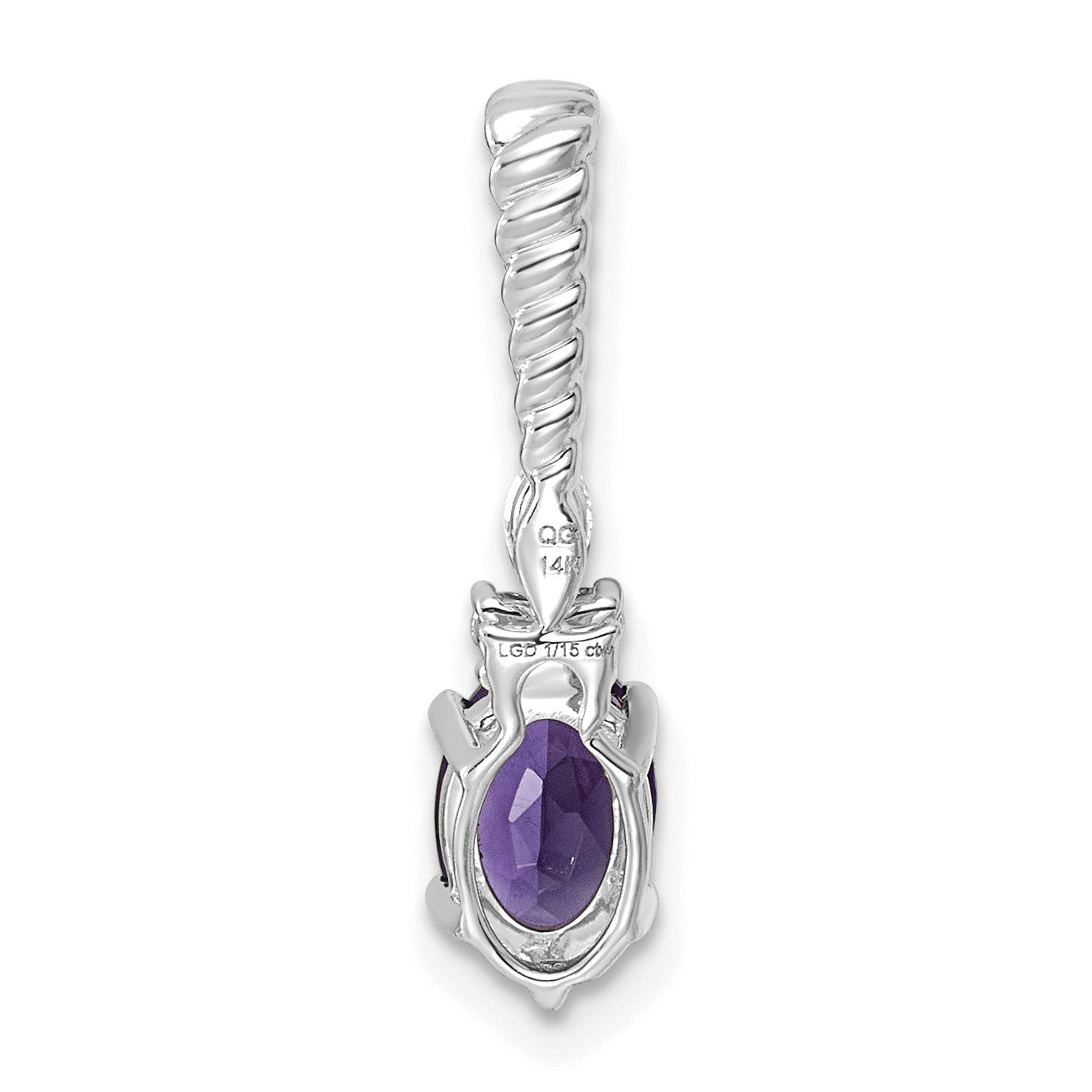 14K White Gold Diamond and 7x5 Oval February/Amethyst Twisted Chain Slide
