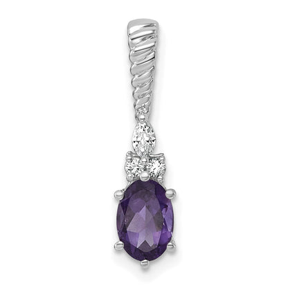 14K White Gold Diamond and 7x5 Oval February/Amethyst Twisted Chain Slide