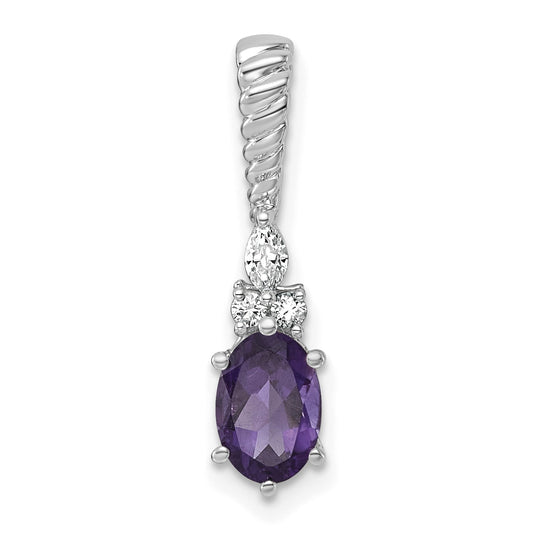 14K White Gold Diamond and 7x5 Oval February/Amethyst Twisted Chain Slide