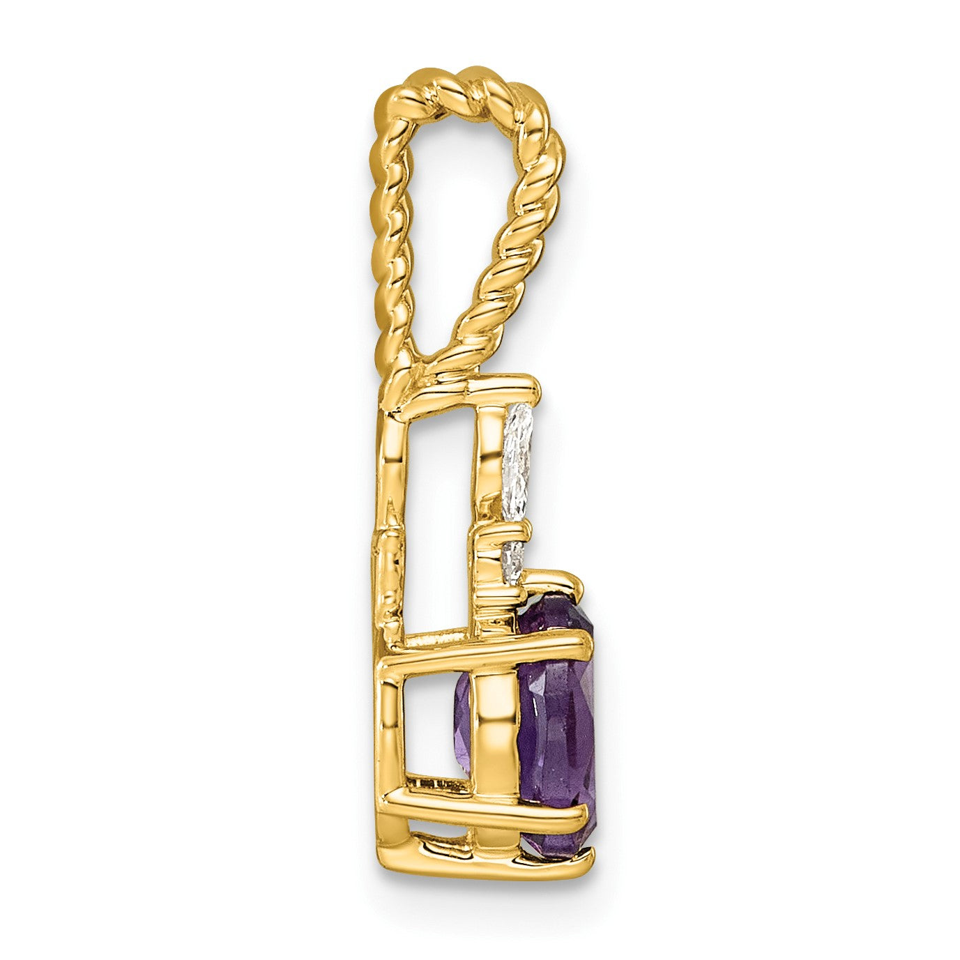 14K Diamond and 7x5 Oval February/Amethyst Twisted Chain Slide