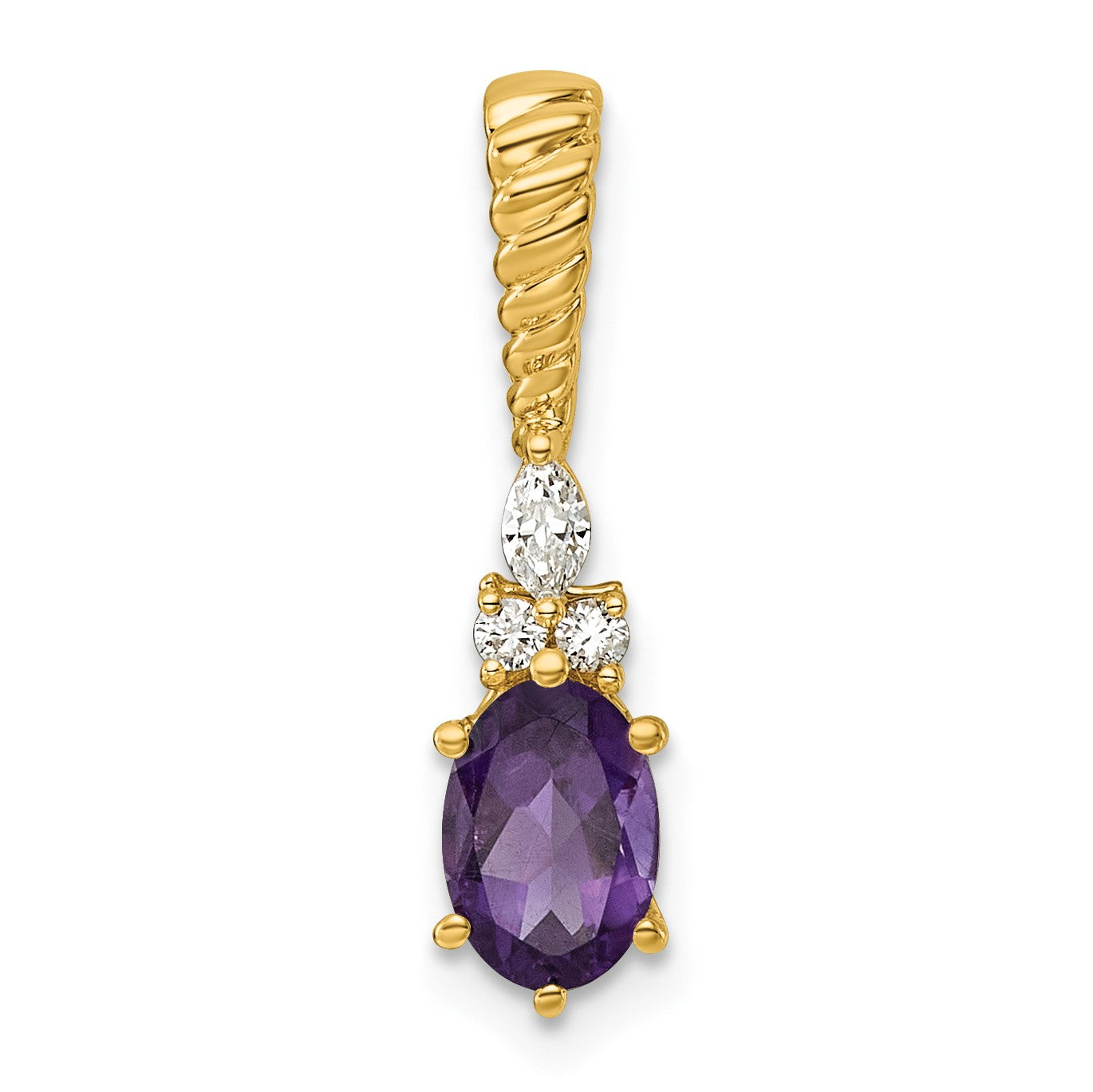 14K Diamond and 7x5 Oval February/Amethyst Twisted Chain Slide