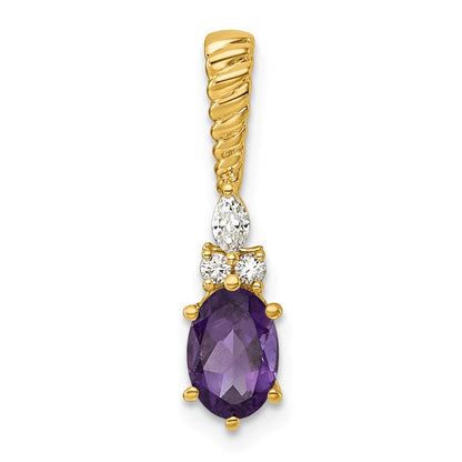 14K Diamond and 7x5 Oval February/Amethyst Twisted Chain Slide