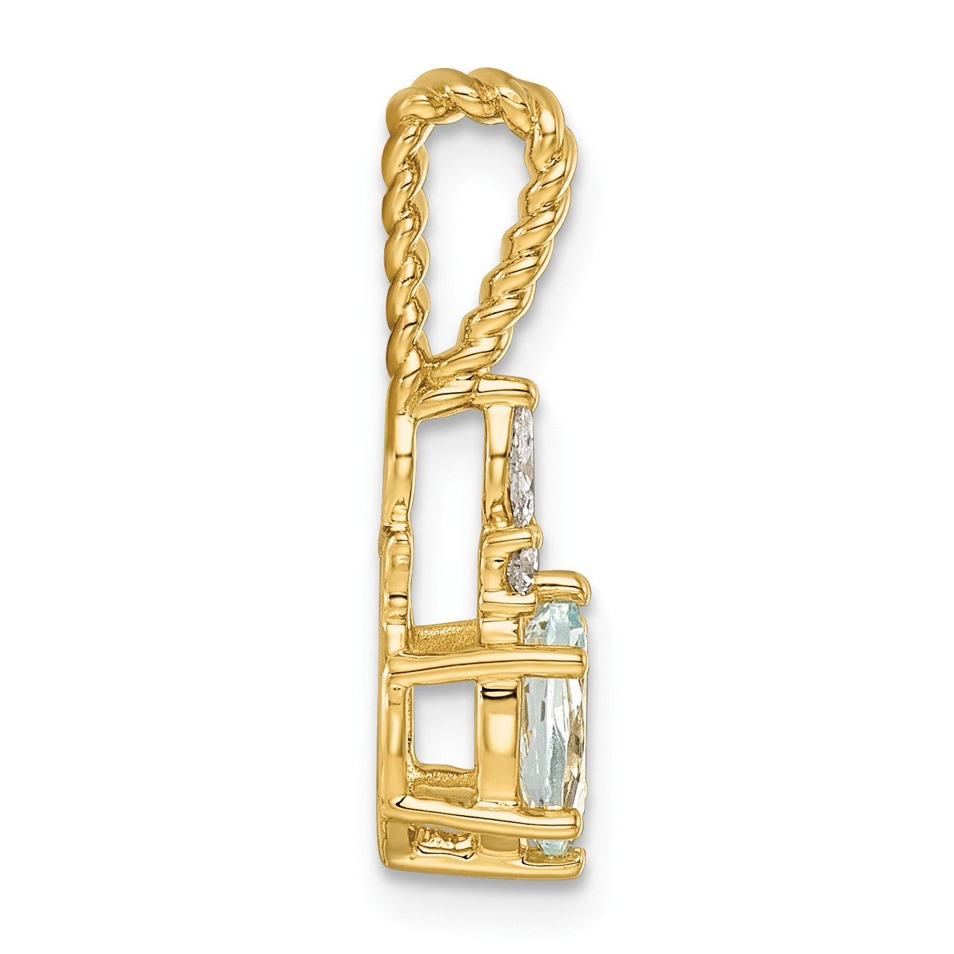 14K Diamond and 7x5 Oval March/Aquamarine Twisted Chain Slide