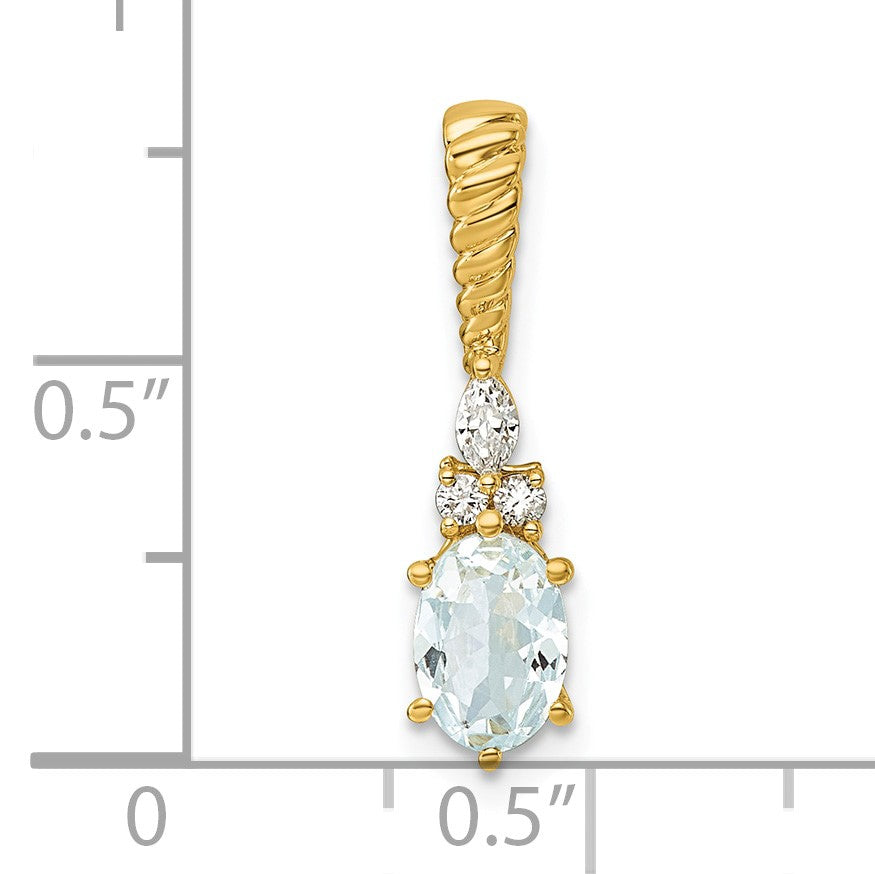 14K Diamond and 7x5 Oval March/Aquamarine Twisted Chain Slide