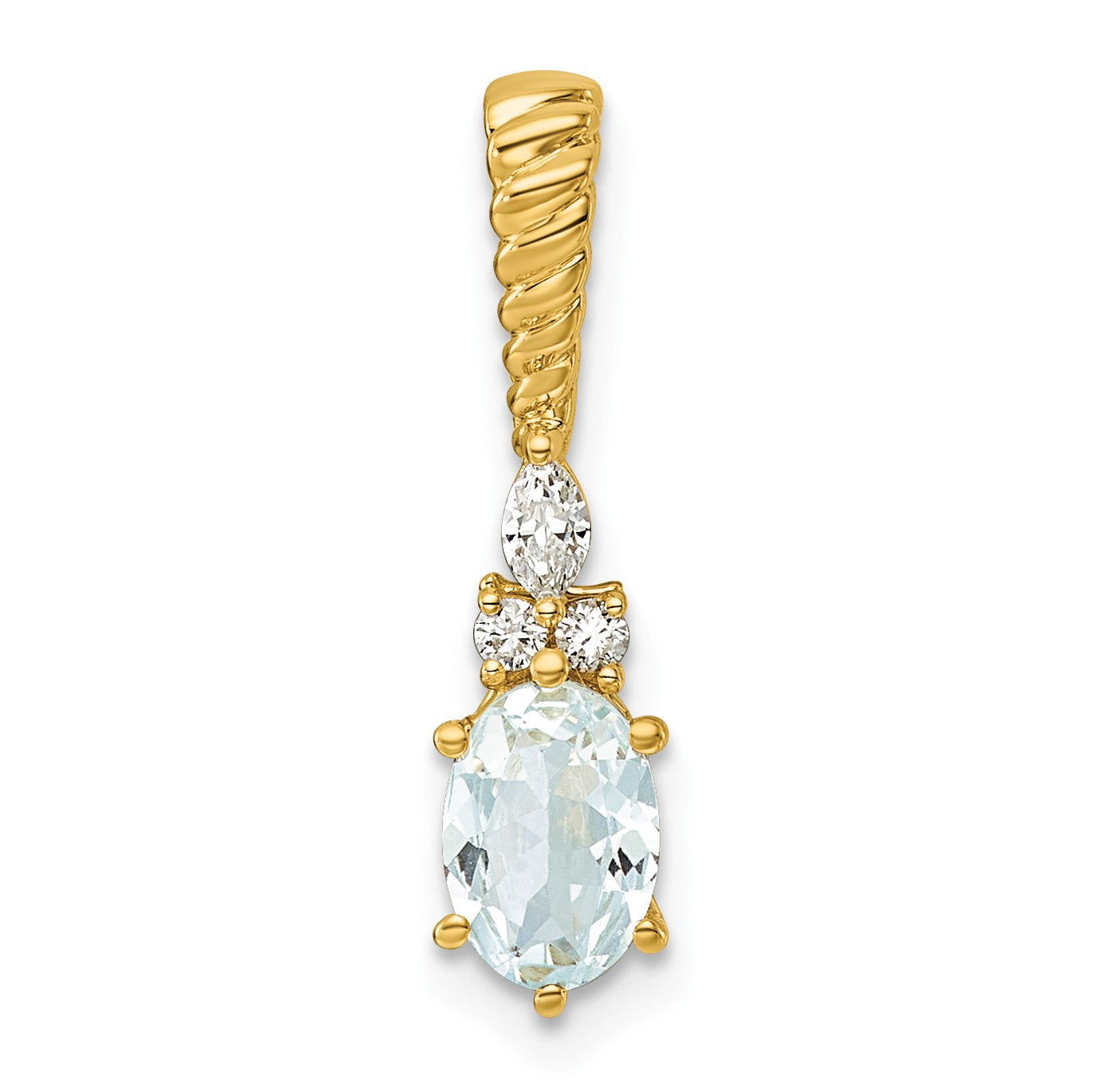 14K Diamond and 7x5 Oval March/Aquamarine Twisted Chain Slide