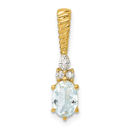 14K Diamond and 7x5 Oval March/Aquamarine Twisted Chain Slide