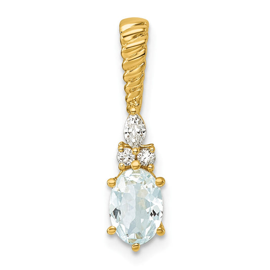 14K Diamond and 7x5 Oval March/Aquamarine Twisted Chain Slide