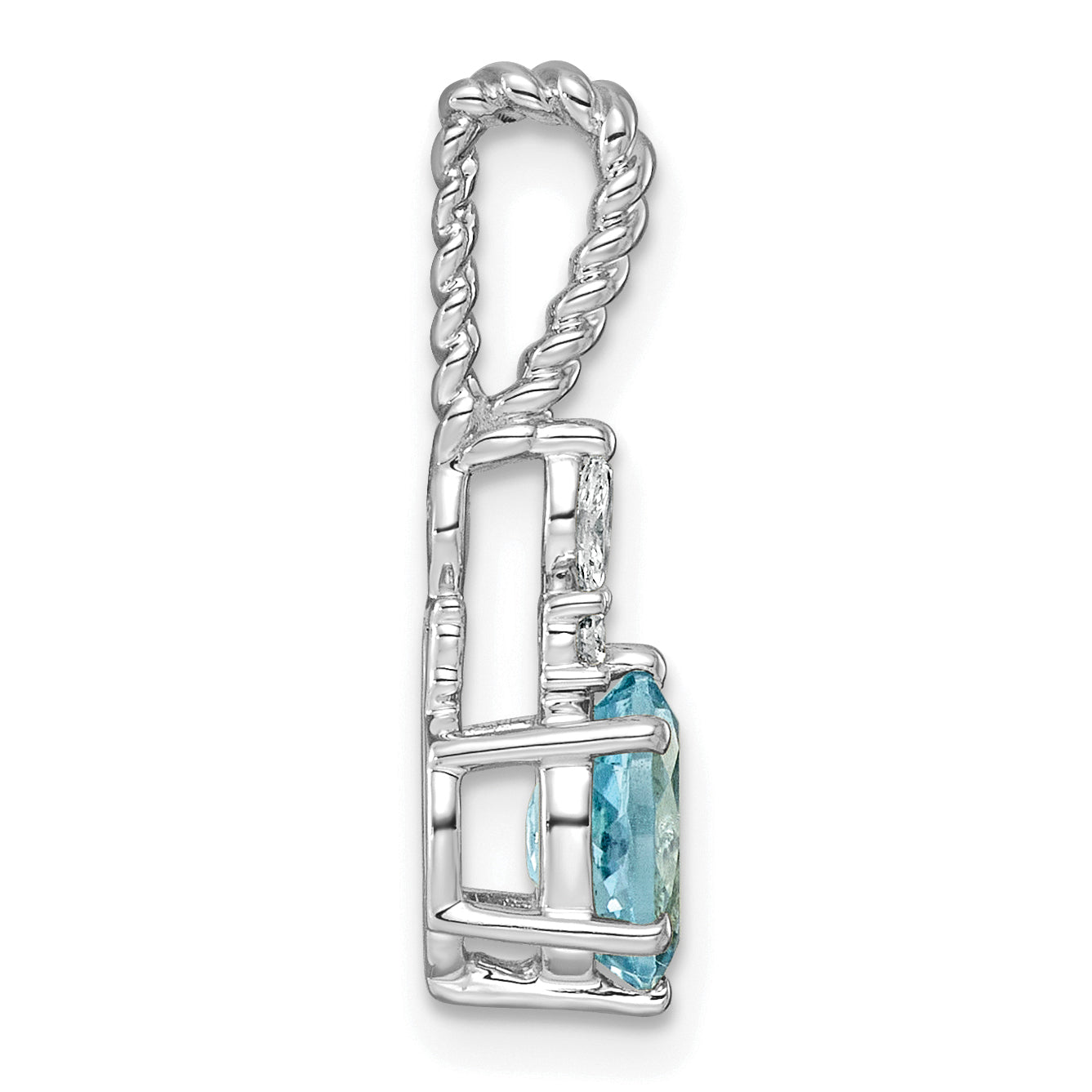 14K White Gold Diamond and 7x5 Oval December/Blue Topaz Twisted Chain Slide