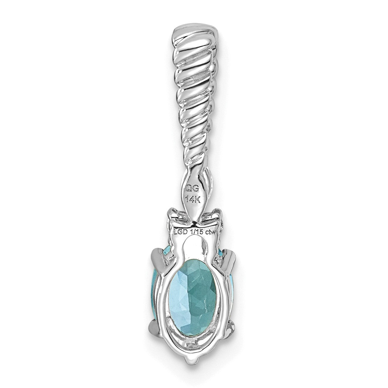 14K White Gold Diamond and 7x5 Oval December/Blue Topaz Twisted Chain Slide