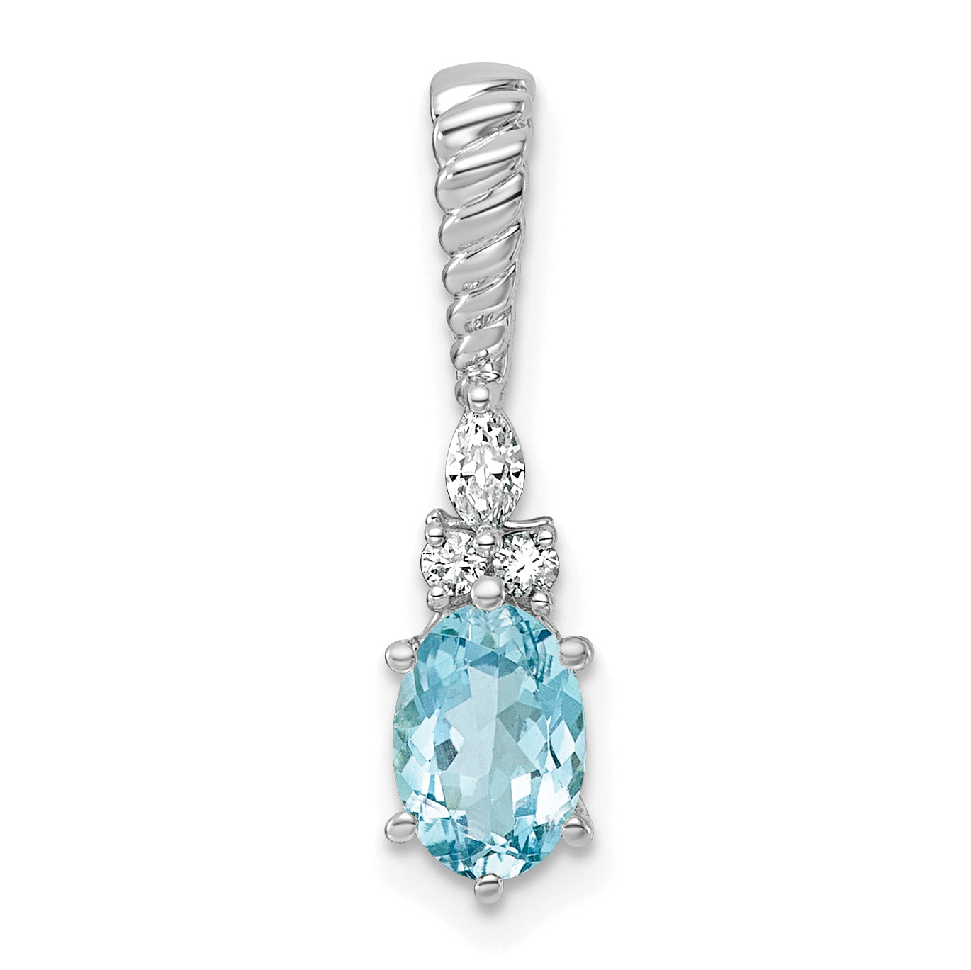 14K White Gold Diamond and 7x5 Oval December/Blue Topaz Twisted Chain Slide