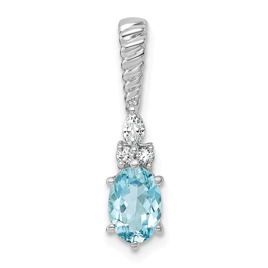 14K White Gold Diamond and 7x5 Oval December/Blue Topaz Twisted Chain Slide