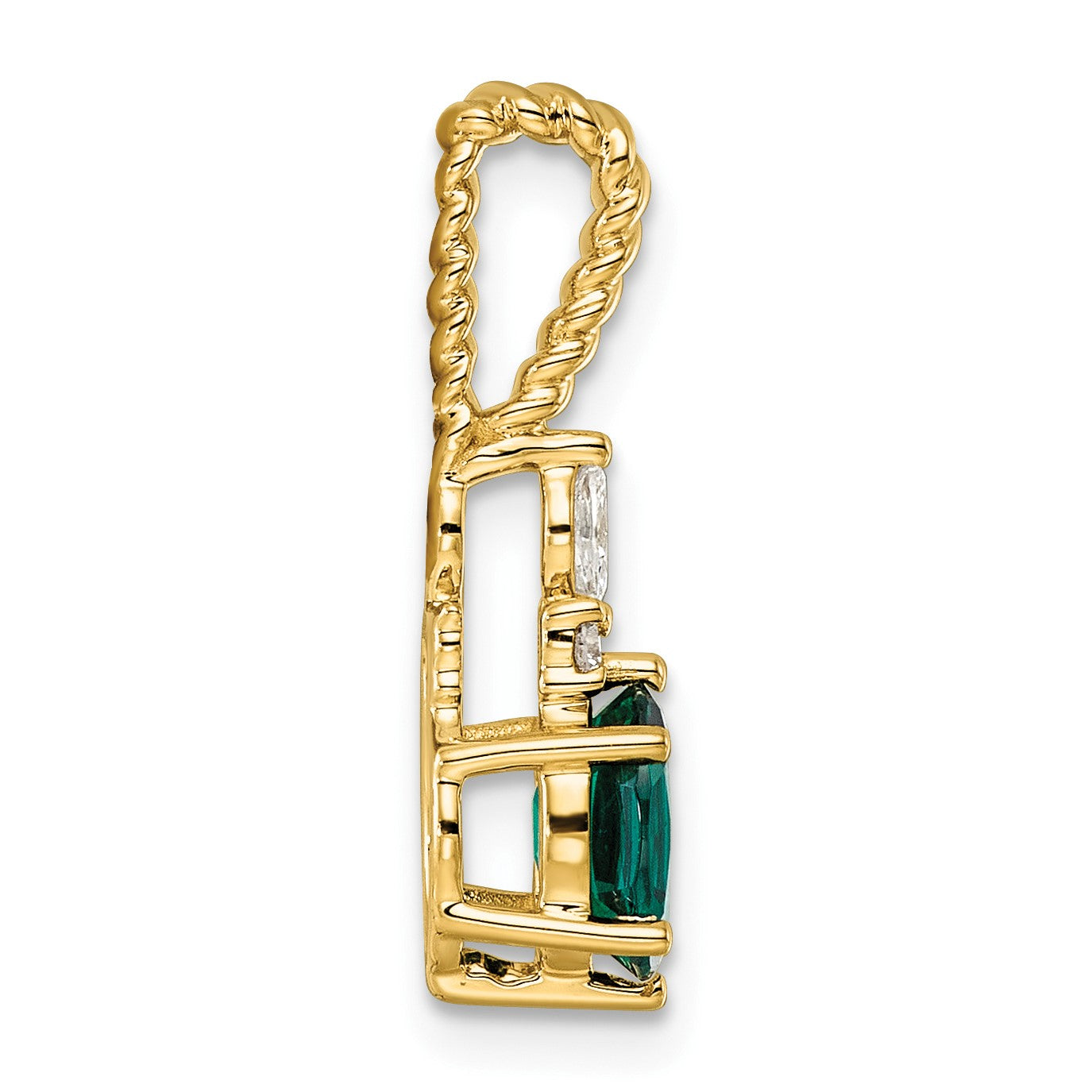 14K Diamond and 7x5 Oval May/Lab Created Emerald Twisted Chain Slide