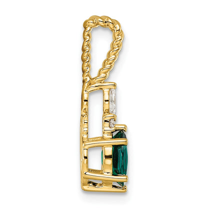 14K Diamond and 7x5 Oval May/Lab Created Emerald Twisted Chain Slide
