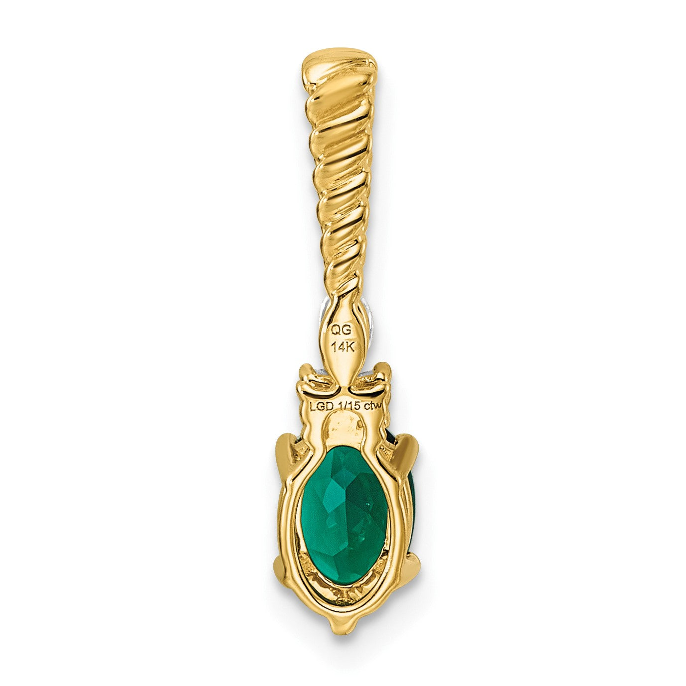 14K Diamond and 7x5 Oval May/Lab Created Emerald Twisted Chain Slide