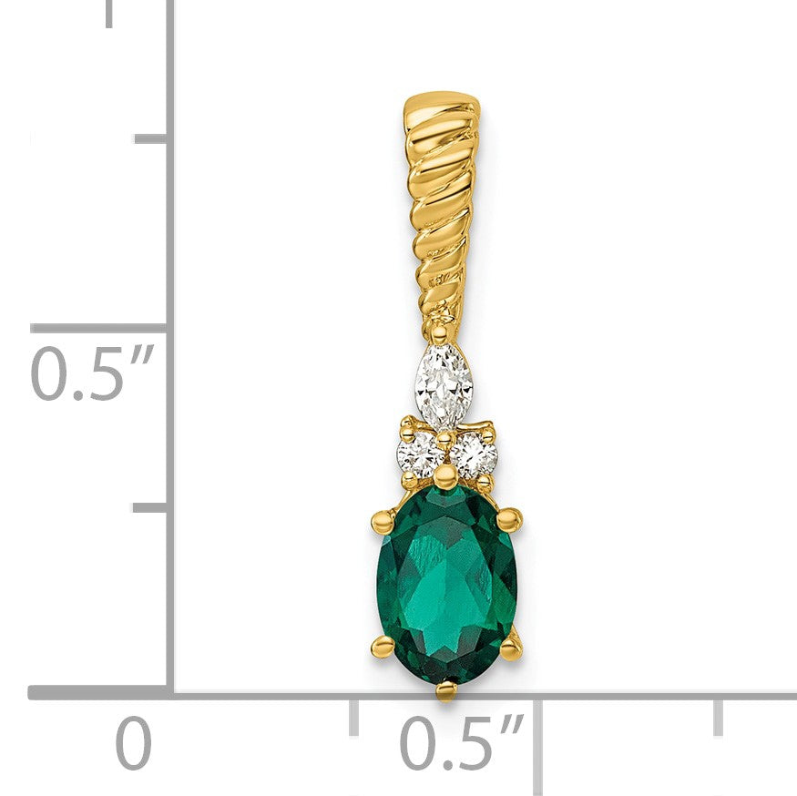14K Diamond and 7x5 Oval May/Lab Created Emerald Twisted Chain Slide