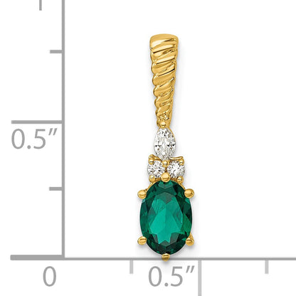 14K Diamond and 7x5 Oval May/Lab Created Emerald Twisted Chain Slide