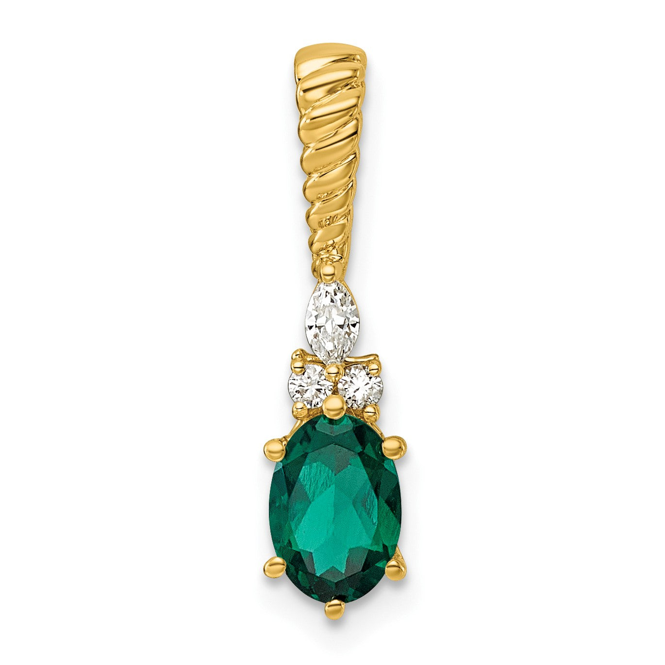 14K Diamond and 7x5 Oval May/Lab Created Emerald Twisted Chain Slide