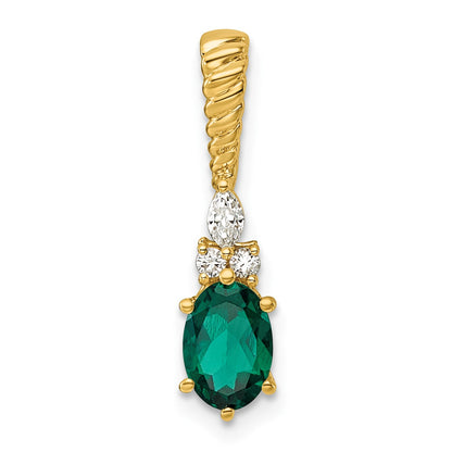 14K Diamond and 7x5 Oval May/Lab Created Emerald Twisted Chain Slide