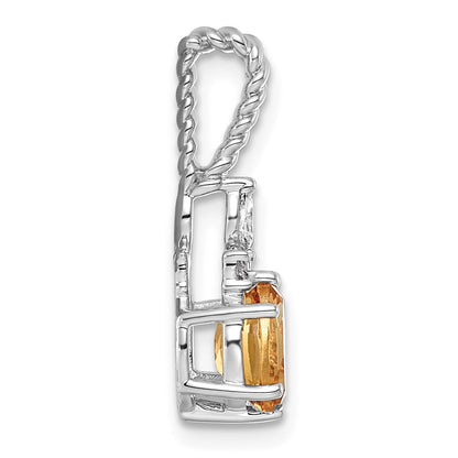 14K White Gold Diamond and 7x5 Oval November/Citrine Twisted Chain Slide
