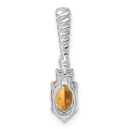 14K White Gold Diamond and 7x5 Oval November/Citrine Twisted Chain Slide
