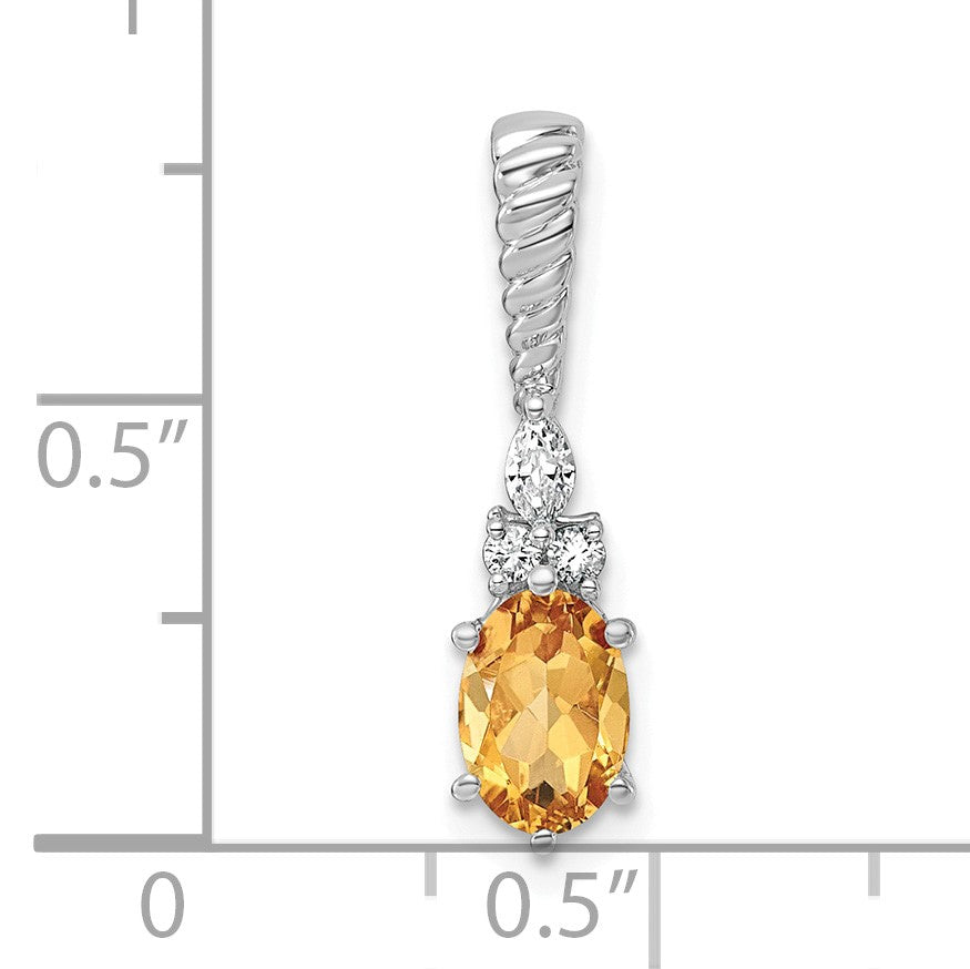 14K White Gold Diamond and 7x5 Oval November/Citrine Twisted Chain Slide