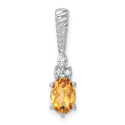 14K White Gold Diamond and 7x5 Oval November/Citrine Twisted Chain Slide