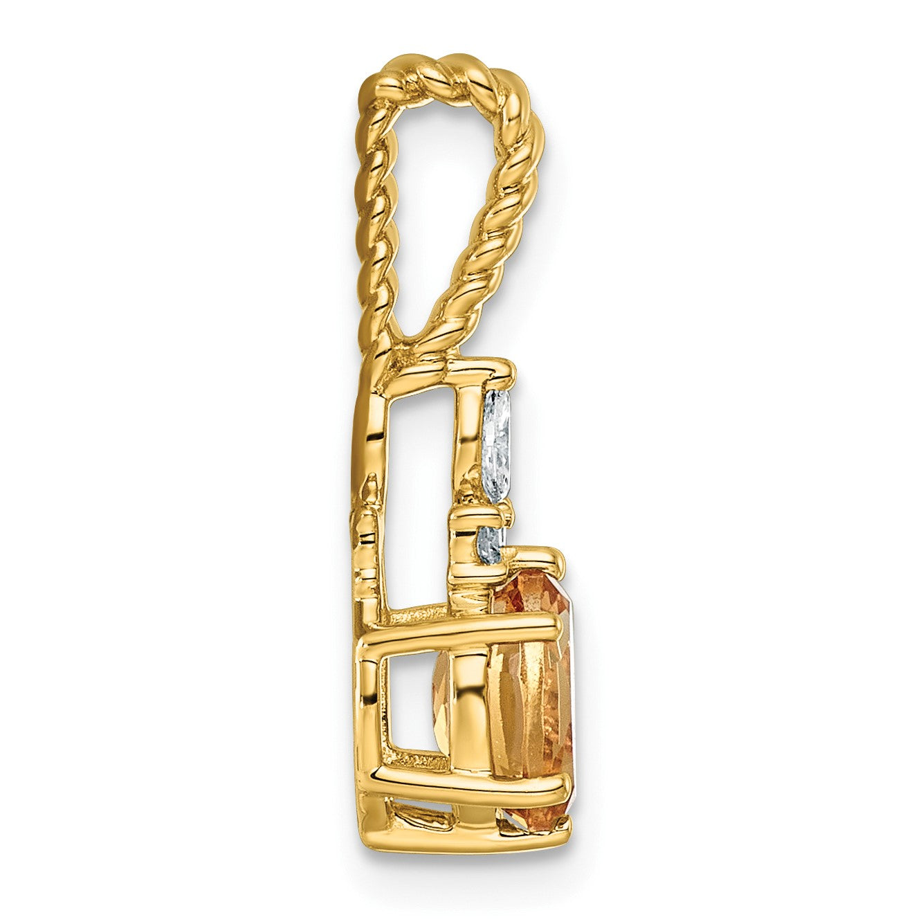 14K Diamond and 7x5 Oval November/Citrine Twisted Chain Slide