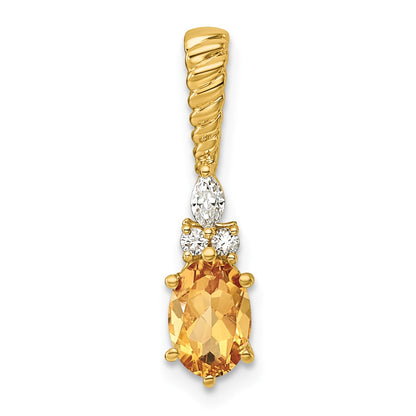 14K Diamond and 7x5 Oval November/Citrine Twisted Chain Slide