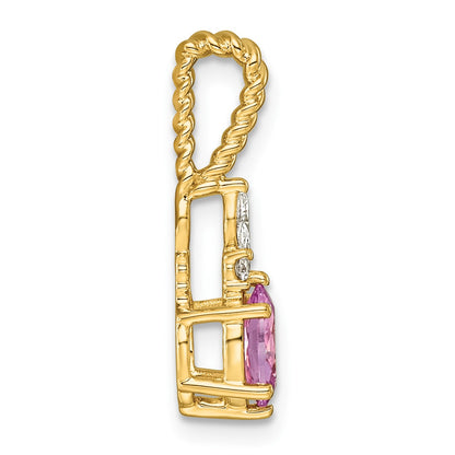14K Diamond and 7x5 Oval October/Lab Created Pink Sapphire Twisted Chain Slide
