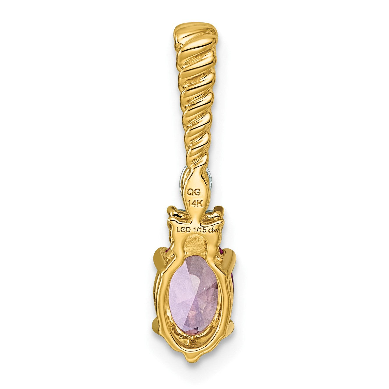 14K Diamond and 7x5 Oval October/Lab Created Pink Sapphire Twisted Chain Slide