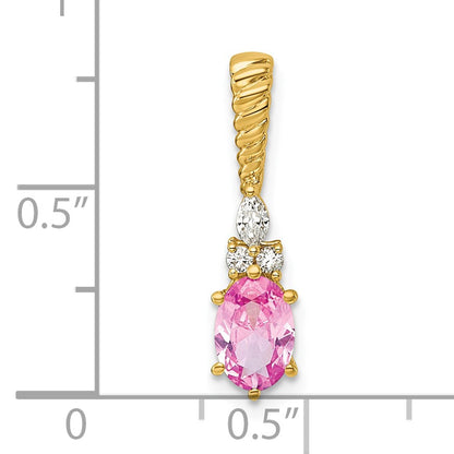 14K Diamond and 7x5 Oval October/Lab Created Pink Sapphire Twisted Chain Slide