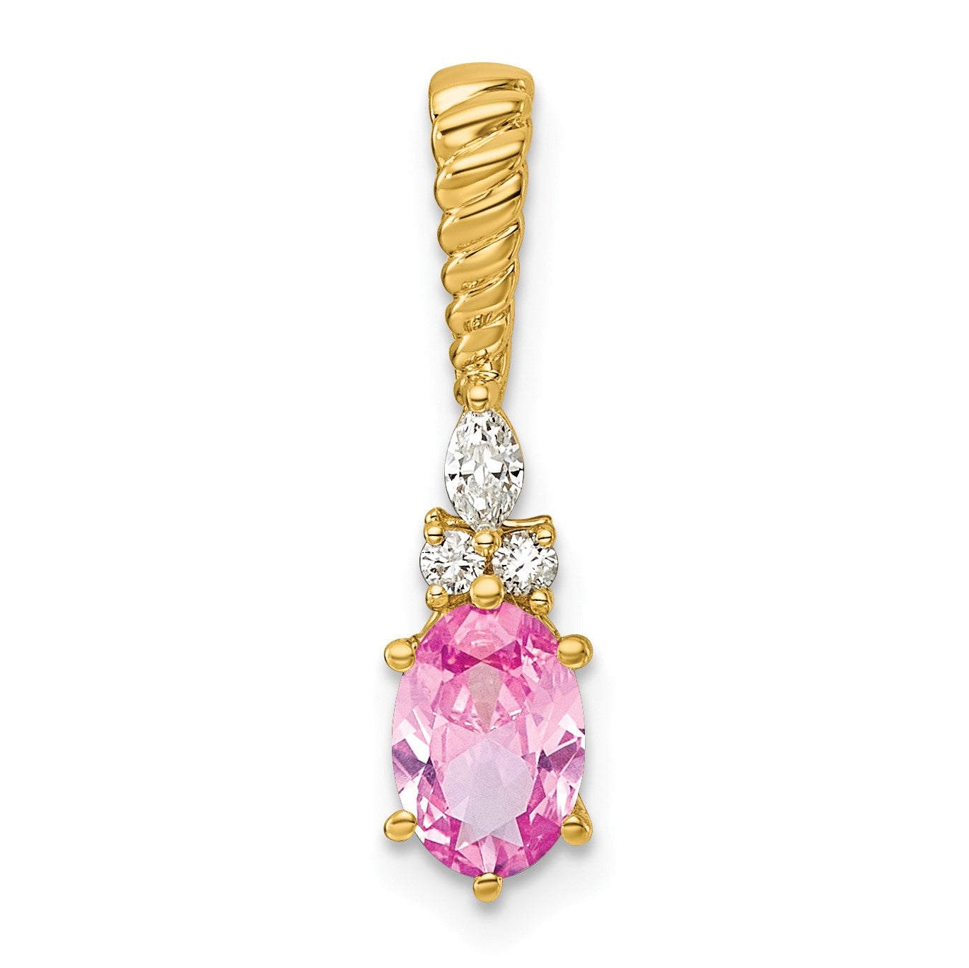 14K Diamond and 7x5 Oval October/Lab Created Pink Sapphire Twisted Chain Slide
