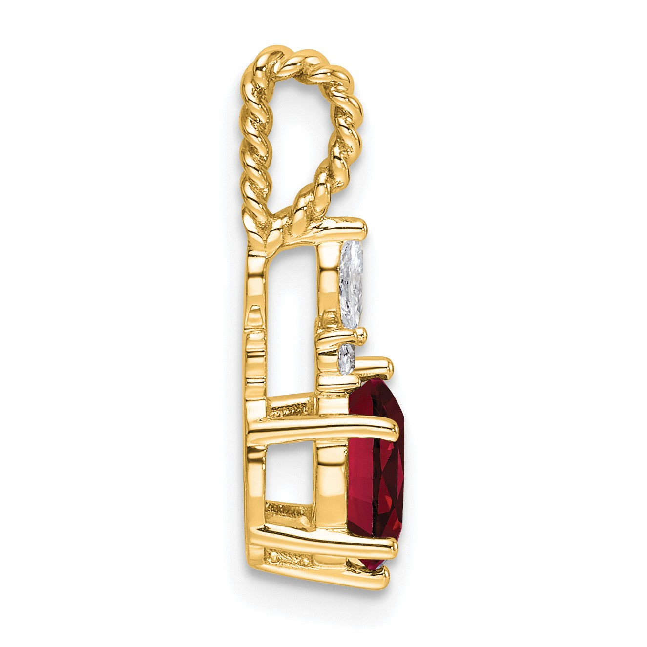 14K Diamond and 7x5 Oval July/Lab Created Ruby Twisted Chain Slide