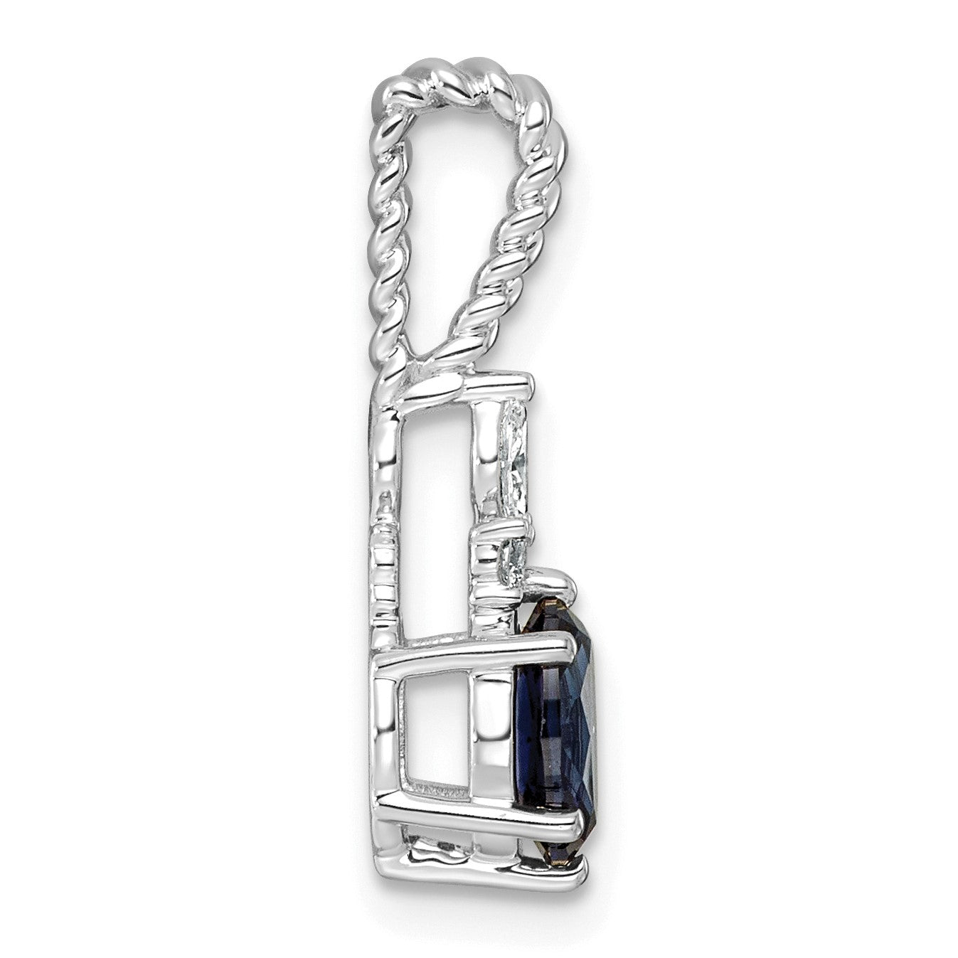14K White Gold Diamond and 7x5 Oval September/Lab Created Sapphire Twisted Chain Slide