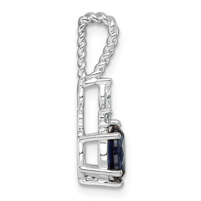 14K White Gold Diamond and 7x5 Oval September/Lab Created Sapphire Twisted Chain Slide