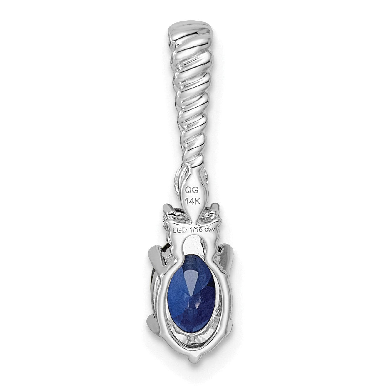 14K White Gold Diamond and 7x5 Oval September/Lab Created Sapphire Twisted Chain Slide