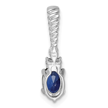 14K White Gold Diamond and 7x5 Oval September/Lab Created Sapphire Twisted Chain Slide