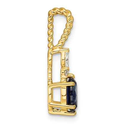 14K Diamond and 7x5 Oval September/Lab Created Sapphire Twisted Chain Slide