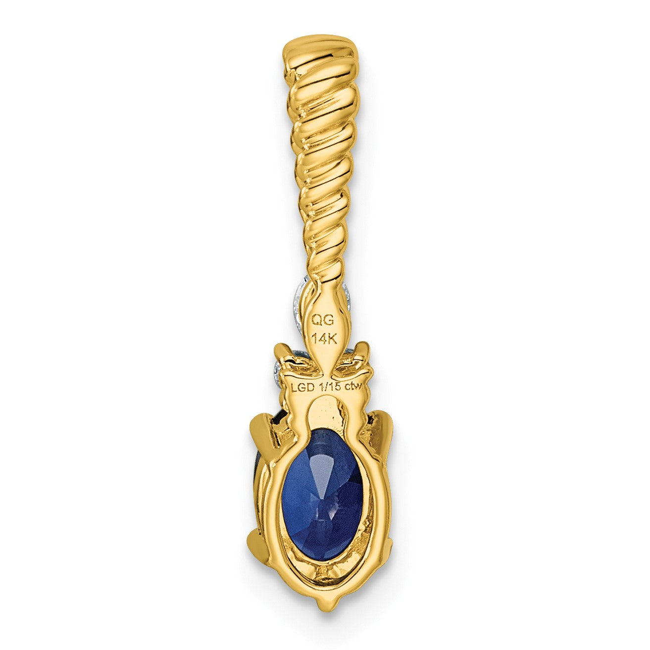 14K Diamond and 7x5 Oval September/Lab Created Sapphire Twisted Chain Slide