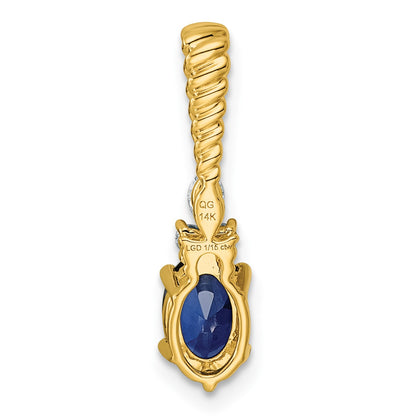 14K Diamond and 7x5 Oval September/Lab Created Sapphire Twisted Chain Slide