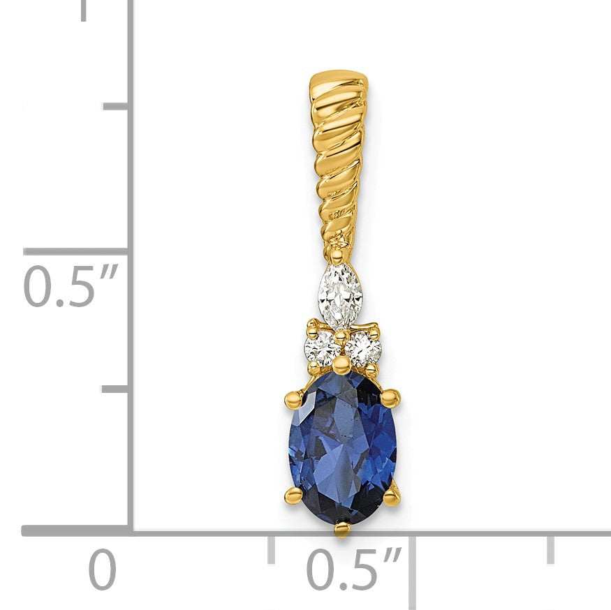 14K Diamond and 7x5 Oval September/Lab Created Sapphire Twisted Chain Slide